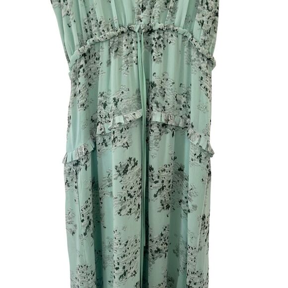 Massimo Dutti Mint Green Floral Ruffle Tiered Neck Sleeveless Maxi Dress - Picture 4 of 11